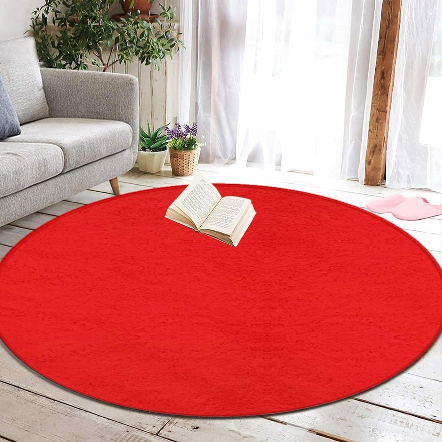 Room Sofa Yoga Soft Round Carpet, Modern Round Area Rug, Non Slip Machine Washable Kitchen Office Circle Rug Purple, 36inch