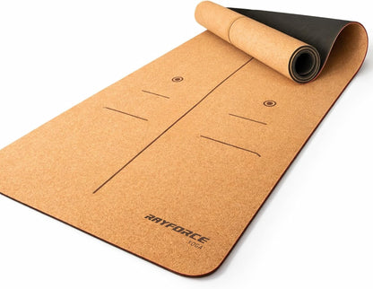 Cork Yoga Mat for Hot Yoga – Sweat Activated Non Slip Grip, 6MM Thick Workout & Fitness Exercise Mat for Men & Women with Alignment Lines, Premium Cork & TPE Yoga Mat for Pilates, Stretching & Home Gym – Rayforce