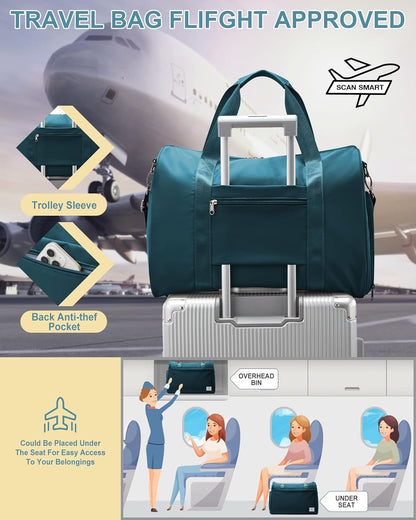 Gym Bag Womens Mens with Shoes Compartment and Wet Pocket Travel Duffel Bag for Women for Plane Sport Gym Tote Bags Swimming Yoga Waterproof Weekend Overnight Carry on Bag Hospital Holdalls - Colors C