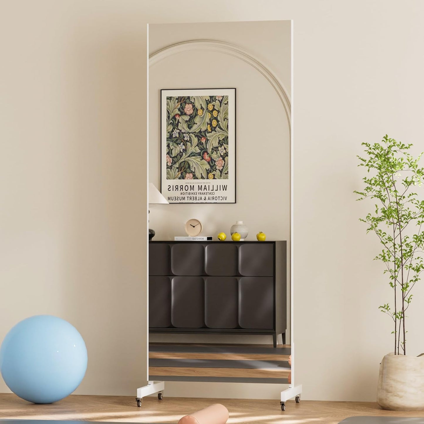 brisafe 67"x24" Ultra-Light Mobile Floor Mirror with 360° Wheels, 0.04mm Shatterproof Nano Film for Home Gym/Yoga/Dance Studio & Commercial Use | 60% Insurance Savings | Black