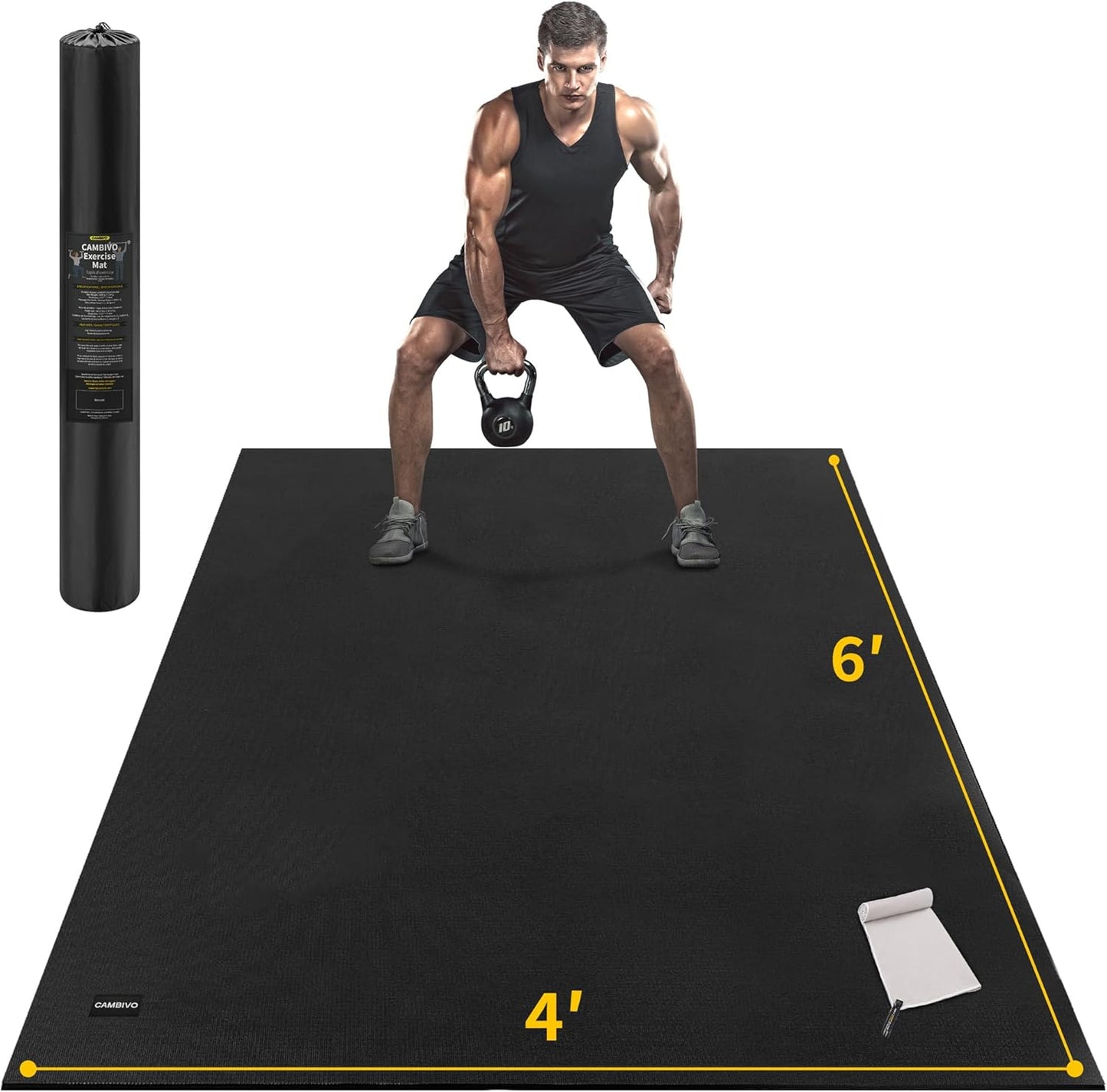 CAMBIVO Large Exercise Mat for Home Workout, 8'x6'/7'x5'/6'x4' (7 mm) Extra Thick Exercise Mat for Home Gym, Shoe-Friendly, Non-Slip Gym Mat for Jump Rope, Weights, Cardio, Fitness