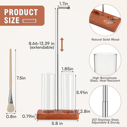 Incense Holder for Sticks, 2 in 1 Incense Burner with Glass Ash Catcher & Storage, Upside Down Incense Holder, Adjustable Stem with Threaded Lock for Yoga Spa Home Decor (Extends 8.7"-13.4")