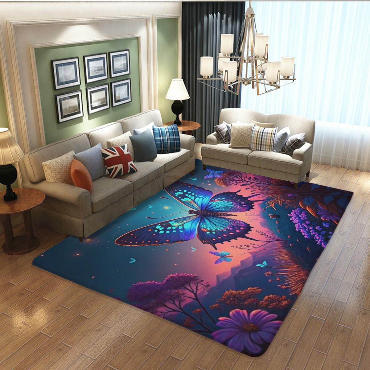 Butterfly Carpet Area Rug - Lovely Butterflies Printed Carpets for Kids Butterfly Theme Living Room Indoor Bedroom Decor Soft Polyester Yoga Mat 2'x3'