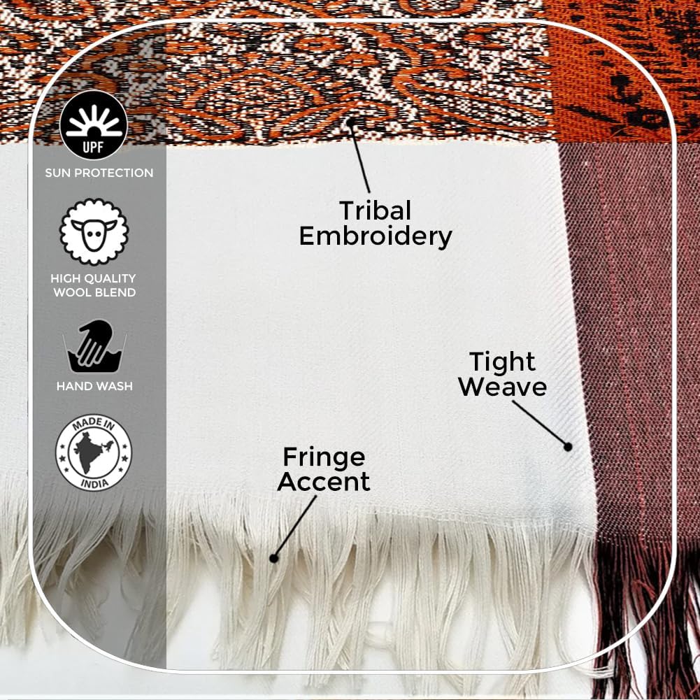 Soft Premium Wool Blend Meditation Shawl - Large Unisex Prayer Wrap, Oversize Scarf & Versatile Blanket