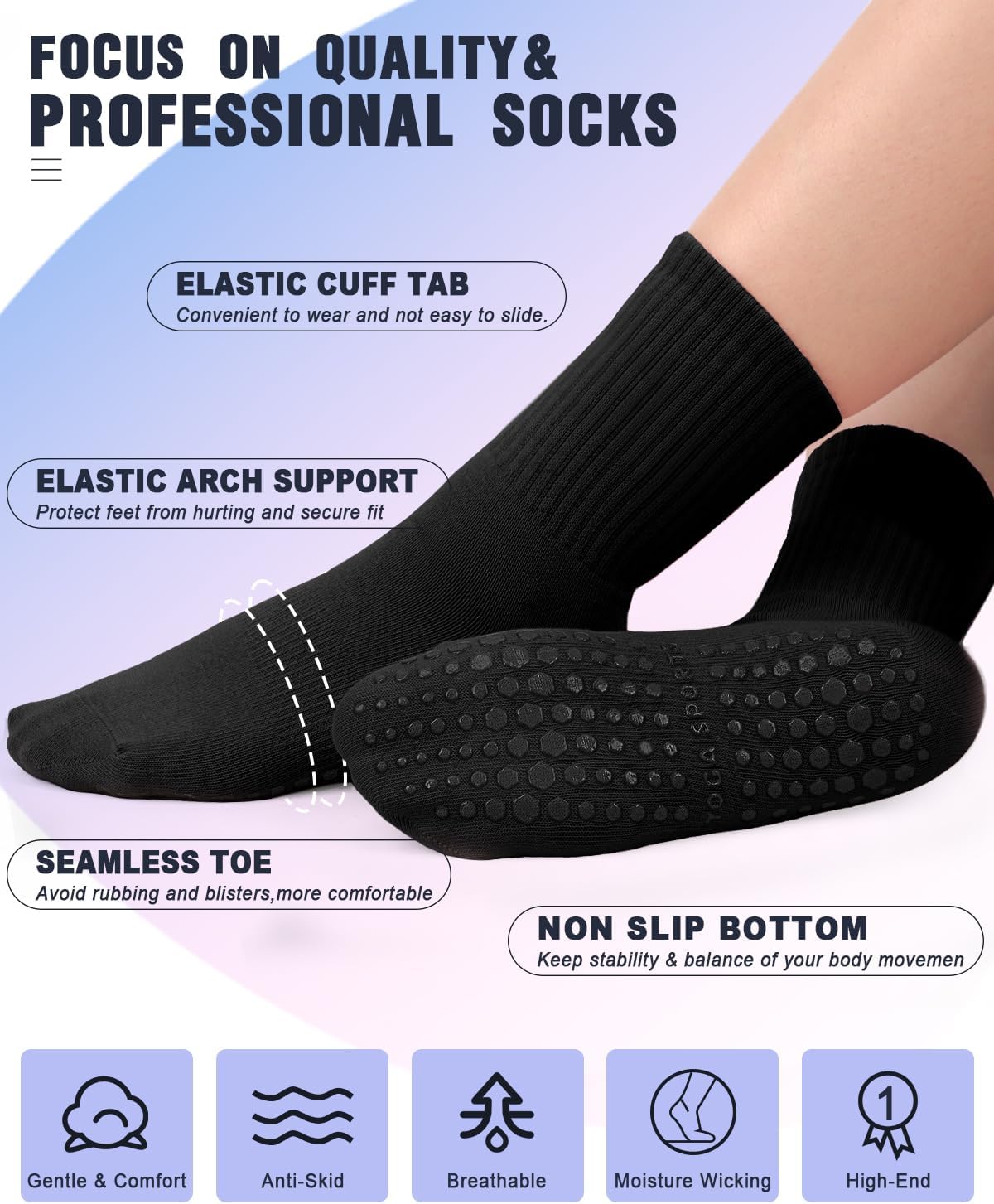 yeuG Pilates Socks for Women Non Slip Grip Socks for Yoga, Barre, Hospital, Barefoot Grippy Yoga Sock Womens Gifts 4 Pairs