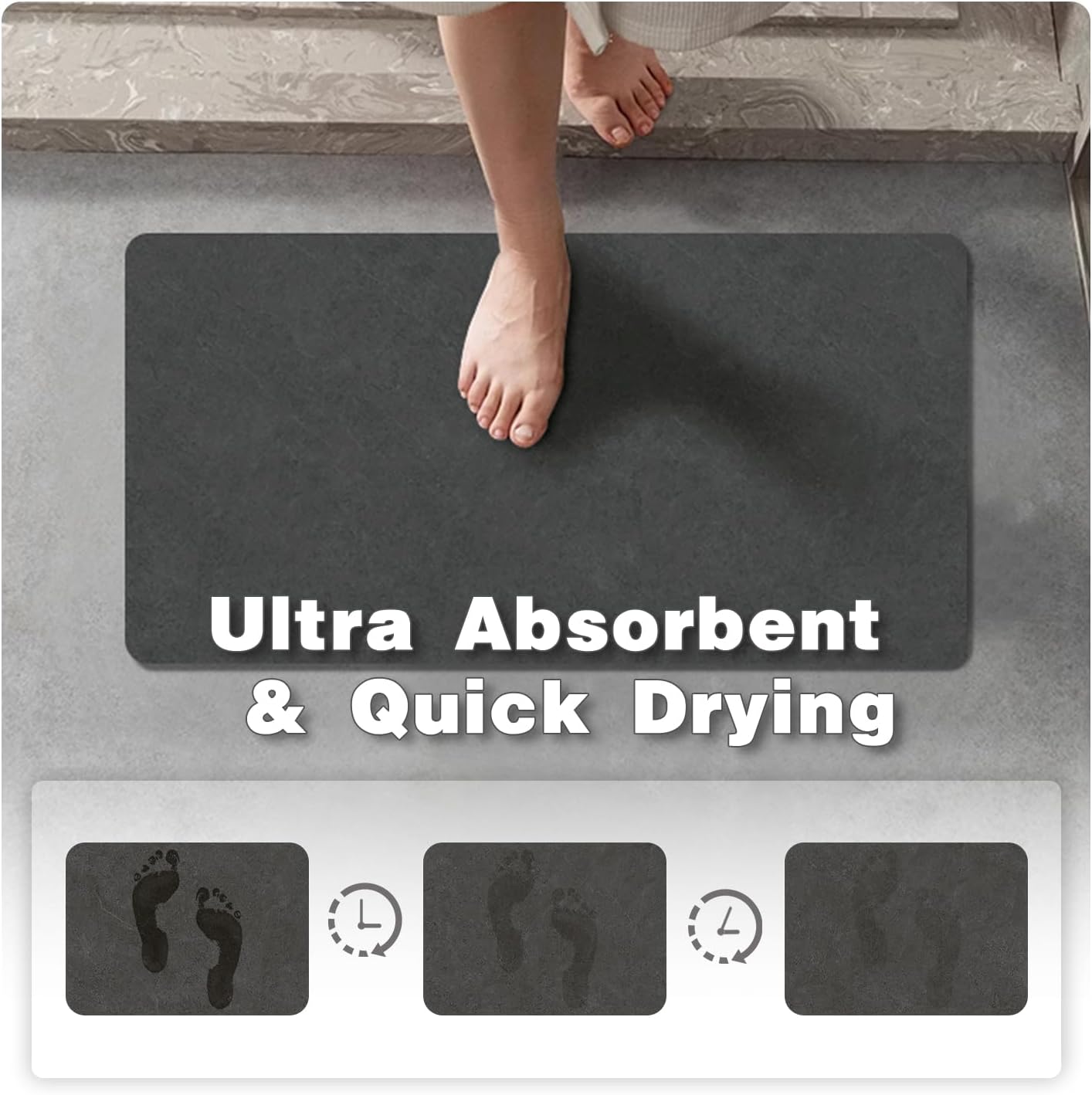 TYUU Bath Mat, Bathroom Rugs Non Slip Washable Thin Absorbent Quick Dry Bath Mat Fits Under Door Bathroom Floor Mat Perfect for Bath, Shower, or Sink 24"x36" Dark Grey