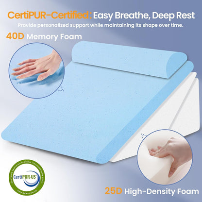Sasttie Wedge Pillow Set for After Surgery, 2PCS Adjustable Bed Wedge Pillow Headboard with Memory Foam Neck Cushion – for Acid Reflux, Sleeping, Neck & Back Support, Dark Grey