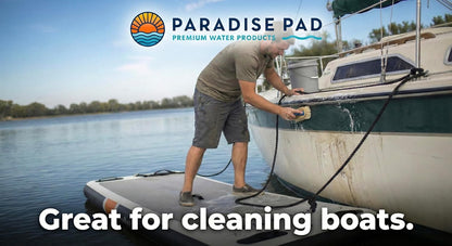 Inflatable Water Yoga Mat Board Floating Exercise Platform for Yoga and Pilates. Aquatic Fitness pad for Pools, Lakes. 96"x 35"x 6" includes storage bag, hand pump and repair kit. Paradise Pad