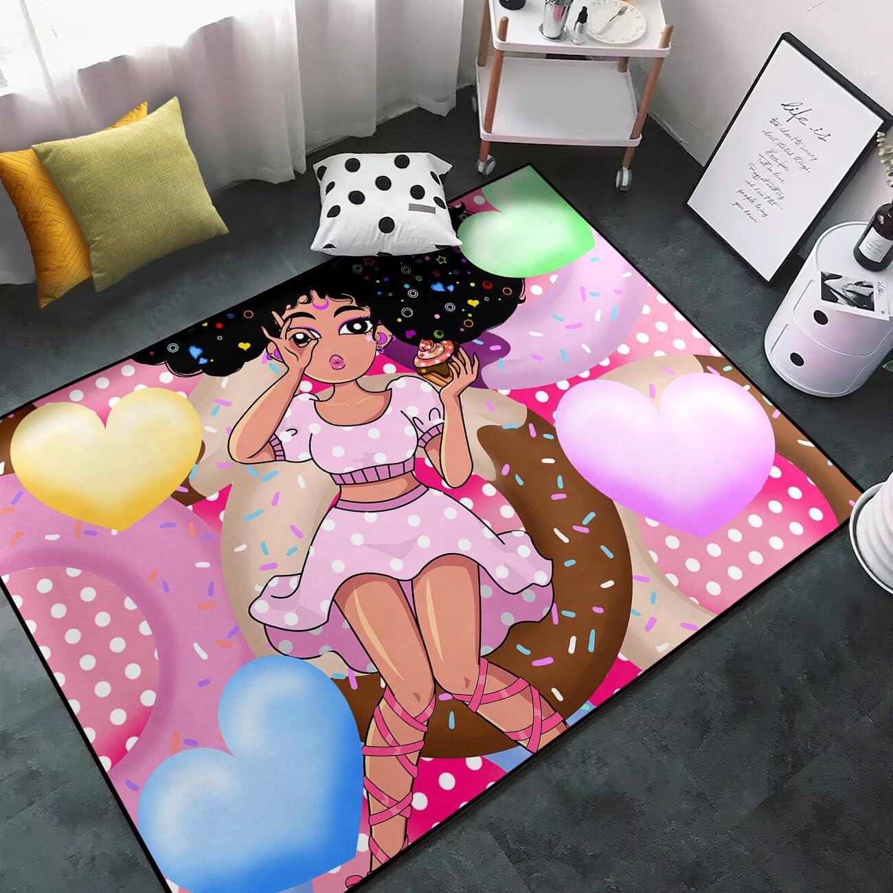 Black Girl Area Rug for Bedroom African Black Girls Floor Rugs for Living Room Playroom Cartoon Art Home Decor Soft Yoga Mats for Women Afro Purple 47" x 31" (2.7 x 3 Feet)