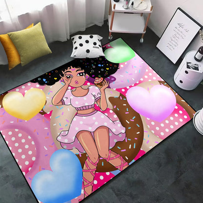 Black Girl Area Rug for Bedroom African Black Girls Floor Rugs for Living Room Playroom Cartoon Art Home Decor Soft Yoga Mats for Women Afro Purple 47" x 31" (2.7 x 3 Feet)