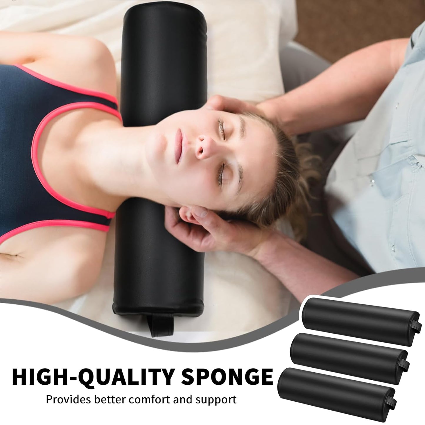 Ripeng 4 Pcs Half Round Massage Table Bolster Pillow Pad with Strap Handle, Semi-Round Bolster Pillow, 6" W x 3" H x 21" L Bolsters Support Pad for Massage Yoga Spa Neck Under Knee Ankles Pain Relief