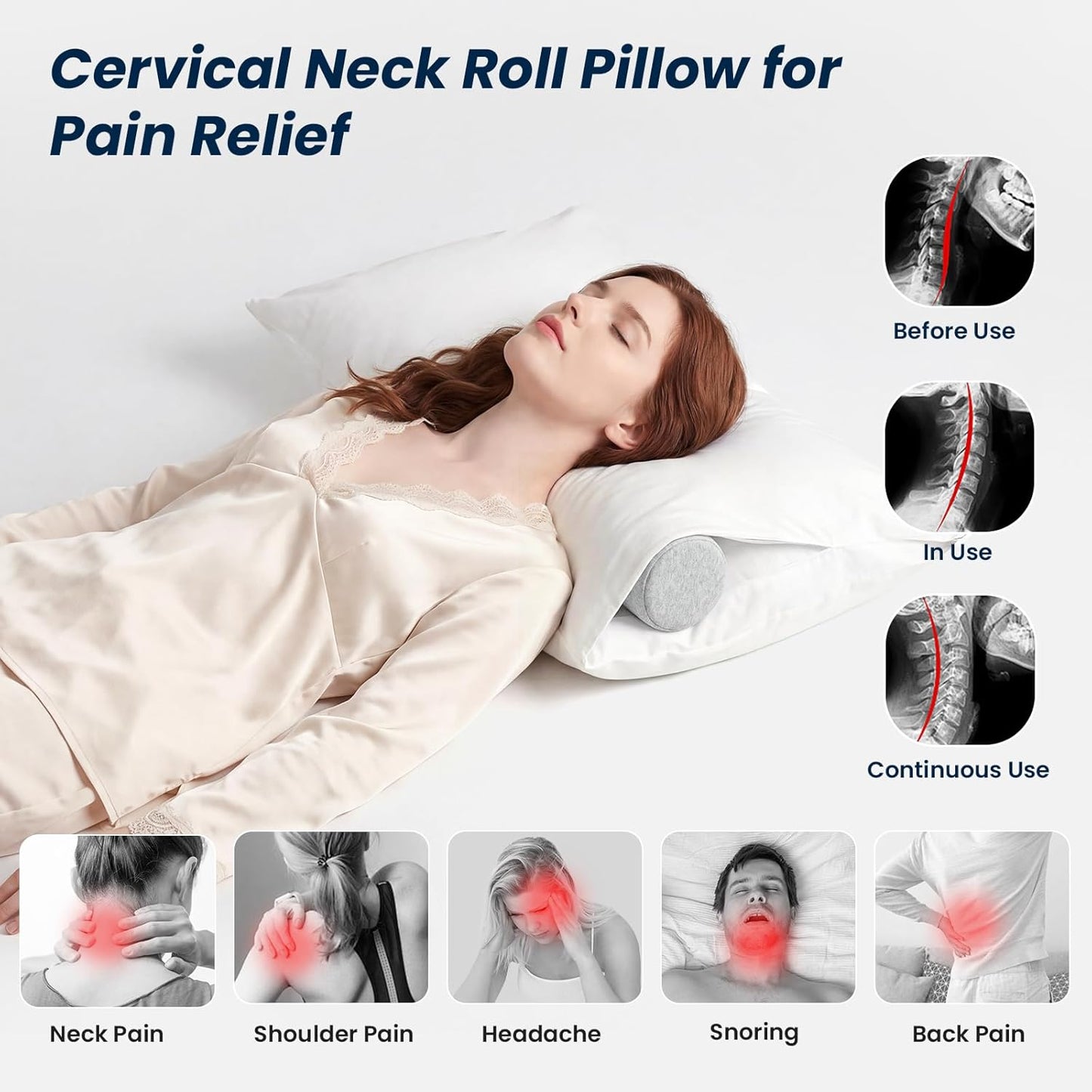 Neck Roll Pillow, Memory Foam Neck Support Pillows, Round Neck Pillows, Cylinder Bolster Pillows for Bed, Couch, and Yoga, Removable Washable Cover,18 * 4.1 * 4.1inch (Cool-Blue)