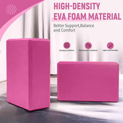 Yoga Blocks 2 Pack, 9"x6"x3" High-Density EVA Foam Yoga Block, Non-Slip Yoga Blocks for Yoga, Pilates Meditation, Stretching and Toning, Supportive, Latex-Free