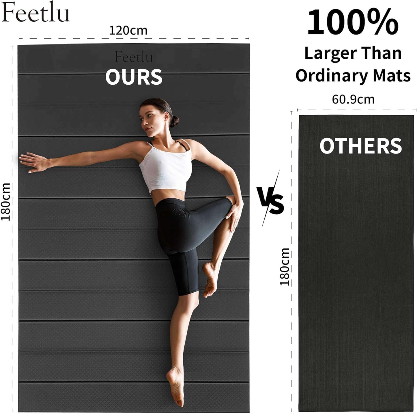 Foldable Large Yoga Mat: Extra 1/4 Inch Thick Workout Mat for Home Gym and Travel - Anti-Slip Folding Exercise Mat for Yoga, Pilates, and More