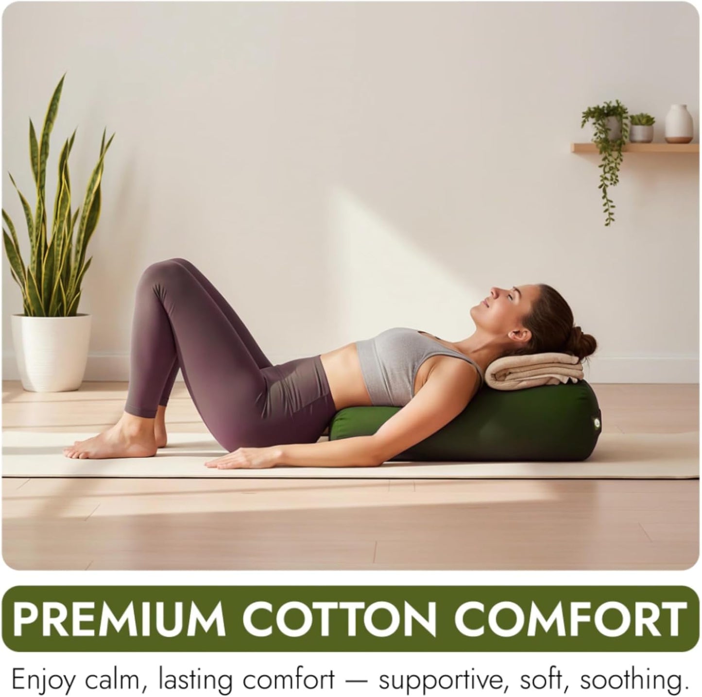Yogikuti Iyengar Yoga Bolster for Restorative Yoga and Meditation – Lightweight Cotton Support Pillow with Handle for Easy Carry, Versatile for Pose Modification, Balance, Back Relief, and Relaxation