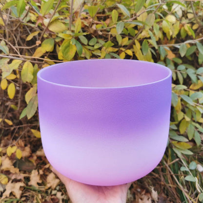 KVKA 8 Inch A Note Third Eye Chakra Rianbow Color Frosted Quartz Crystal Singing Bowl with Carrying Case for Yoga Sound Musical Instrument