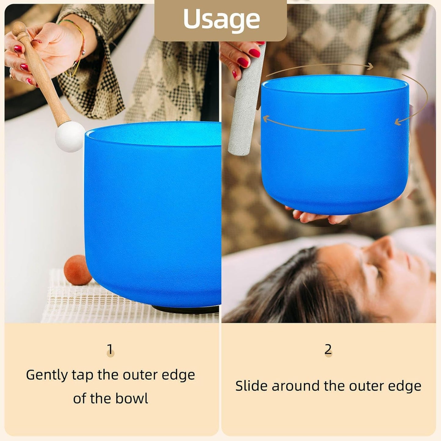 8 inch White C Note Root Chakra Quartz Crystal Singing Bowl, for Healing Mindfulness Meditation Yoga Sound Baths, with Rubber Mallet O-ring