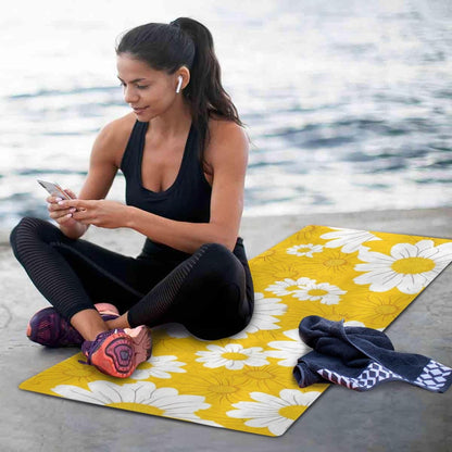 Yellow Daisy Yoga Mat Non-Slip Eco-Friendly Exercise Fitness Mat for Yoga Pilates and Floor Workouts for Women & Men, 71 x 26 in