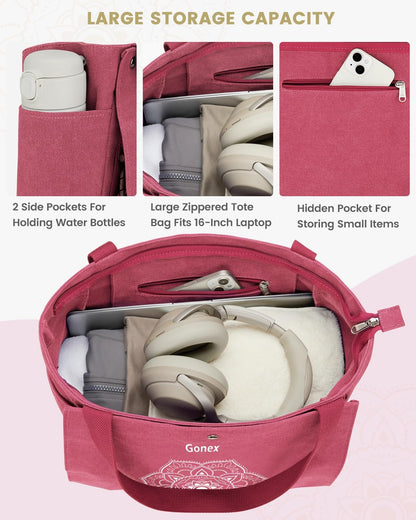 Gonex Yoga Mat Bag, Yoga Gym Bag Tote Bag with Multi Pockets For Women Men, Canvas Yoga Mat Carrier Take in Out Mat Easily For Pilates Travel Workout Office