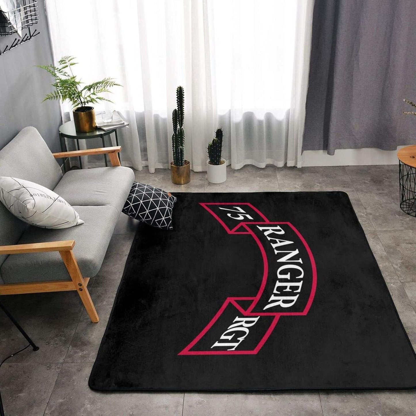 75th Ranger Regiment SSI Area Rug 63x48in Rugs for Living Room Indoor Floor Non-Slip Rug Washable Large Rug Indoor Decorative Carpet Yoga Floor Mat