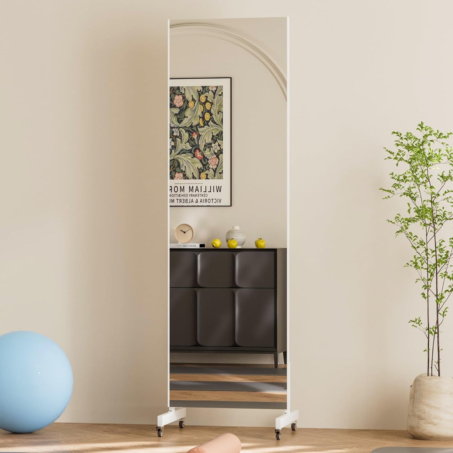 brisafe 67"x24" Ultra-Light Mobile Floor Mirror with 360° Wheels, 0.04mm Shatterproof Nano Film for Home Gym/Yoga/Dance Studio & Commercial Use | 60% Insurance Savings | Black