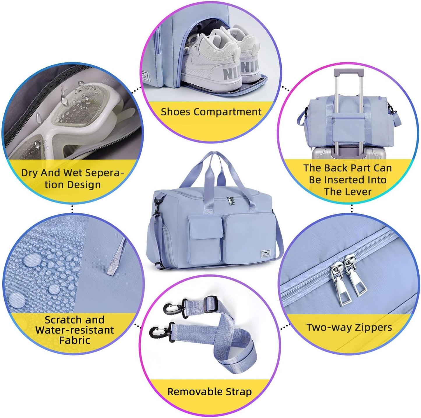 FIORETTO Women's Gym Duffle Bag with Shoes Compartment, 30L Capacity, Ideal for Travel, Gym, Sports, Duffel, Weekender
