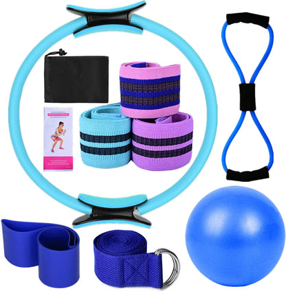 Karlak Yoga Sets for Women Pilates at Home Equipment Pilates Magic Ring Booty Bands for Working Out Glutes Yoga Ball 25cm Figure 8 Resistance Band Yoga Bands for Stretching