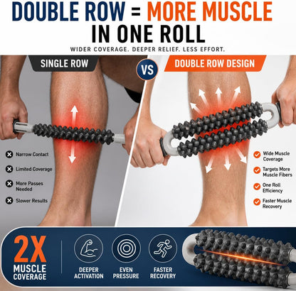 Muscle Roller Stick, Double Row Deep Tissue Massage Stick for Muscle Recovery, Portable Massage Roller for Legs, Calves & Back, Trigger Point Therapy for Athletes & Runners