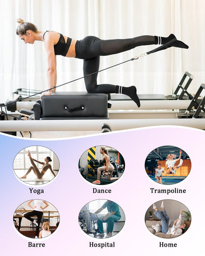 yeuG Pilates Socks for Women Non Slip Grip Socks for Yoga, Barre, Hospital, Barefoot Grippy Yoga Sock Womens Gifts 4 Pairs
