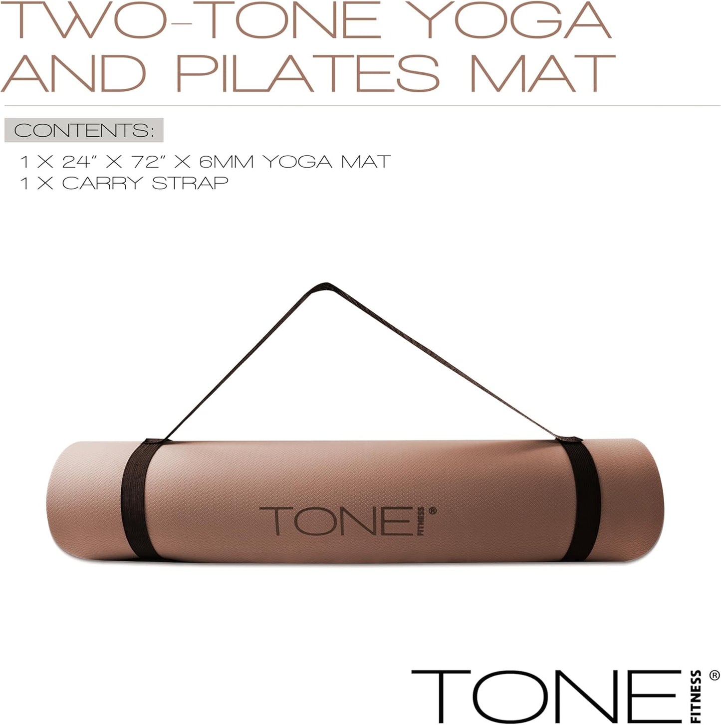 TONE Fitness Yoga Mat 1/4" Thick Non Slip Exercise & Pilates Mat for Home Workouts with Carrying Strap | Multiple Options
