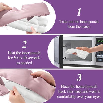 Lavender Heated Eye Mask, Weighted Sleep Mask for Dry Eyes & Blepharitis, Microwave Warm Compress to Remove Styes, Adjustable Satin Eye Pillow-Pink