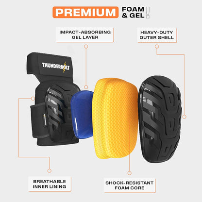 Thunderbolt Knee Pads for Men Construction Knee Pads for Work for Men and Women with Double Gel for Gardening Flooring Roofing Heavy Duty with Extra Thick Foam and Strong Adjustable Non-Slip Straps