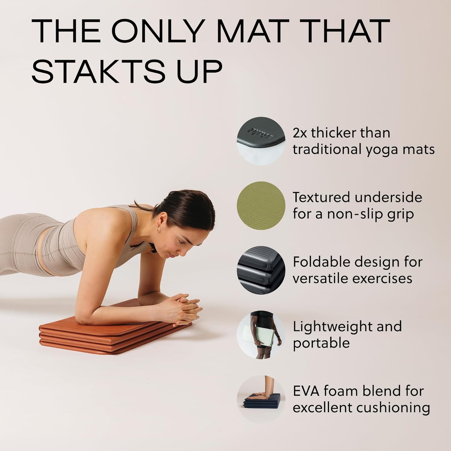 Stakt The Original Foldable Yoga Mat, Premium Foldable Exercise & Workout Mat with Non-Slip Surface, Lightweight Portable for Studio or Home Use, As Seen on Shark Tank