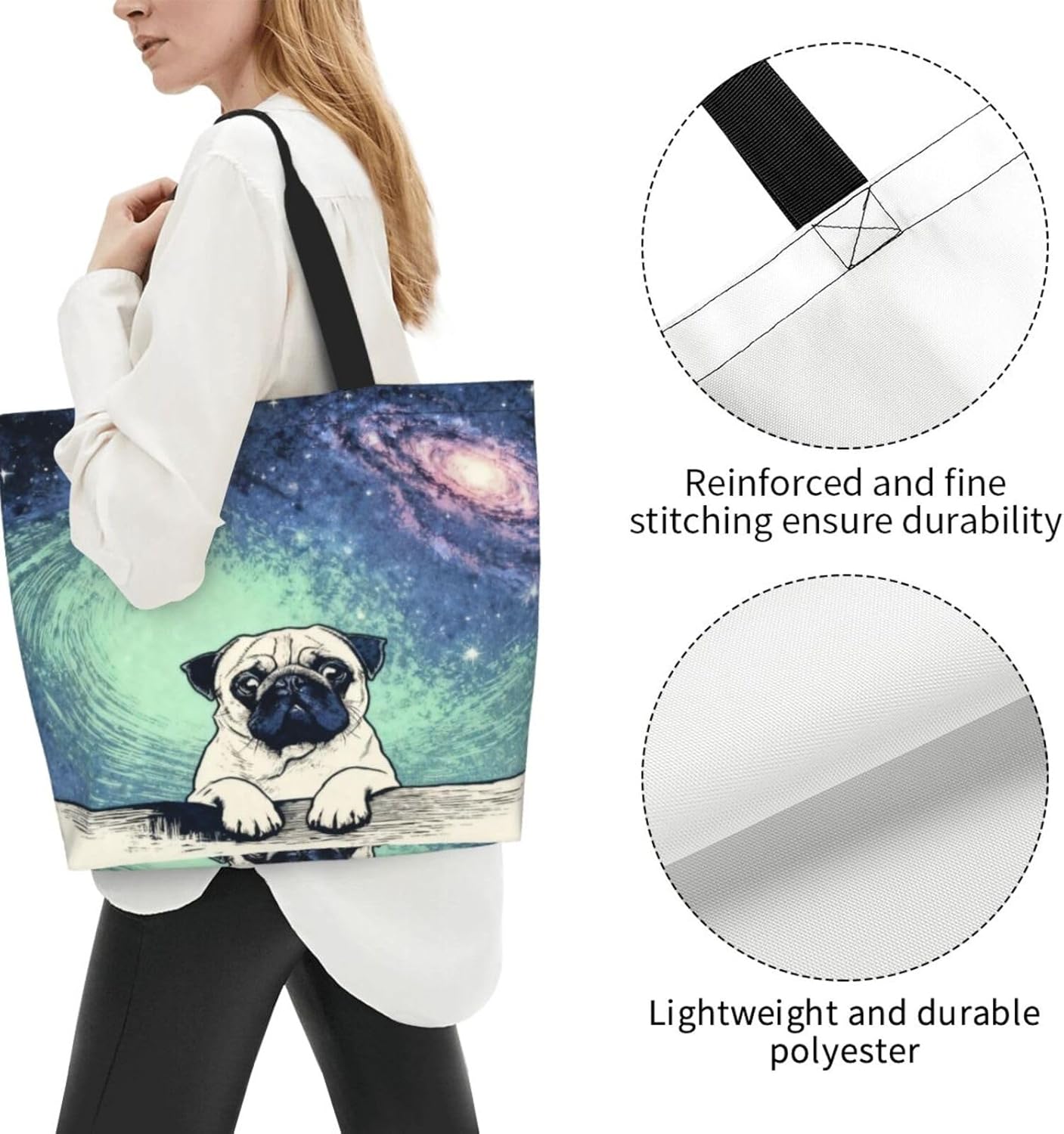 Tote Shoulder Bag Large Durable Reusable Eco-friendly Handbag Lightweight Stylish for Daily Use-19.7x15.7x5.9 Inch - Colors A