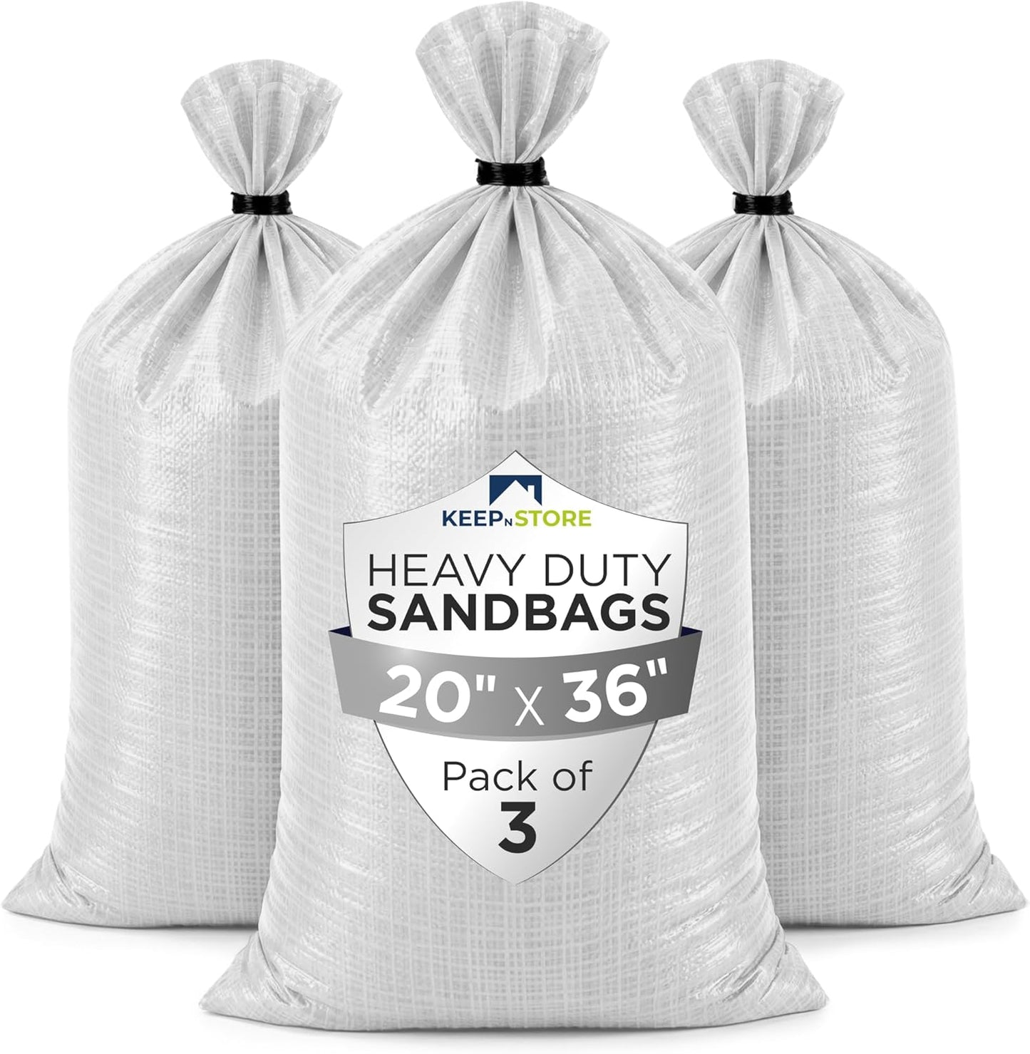 Heavy Duty Sand Bags Pack of 3, White Empty Sandbags with Built-In Ties, Woven Polypropylene UV Protection 1600 Hours, Fillable Sand Bags for Flood Control, Weight, 10x14 inches, 15 Pounds Volume