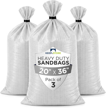 Heavy Duty Sand Bags Pack of 3, White Empty Sandbags with Built-In Ties, Woven Polypropylene UV Protection 1600 Hours, Fillable Sand Bags for Flood Control, Weight, 10x14 inches, 15 Pounds Volume