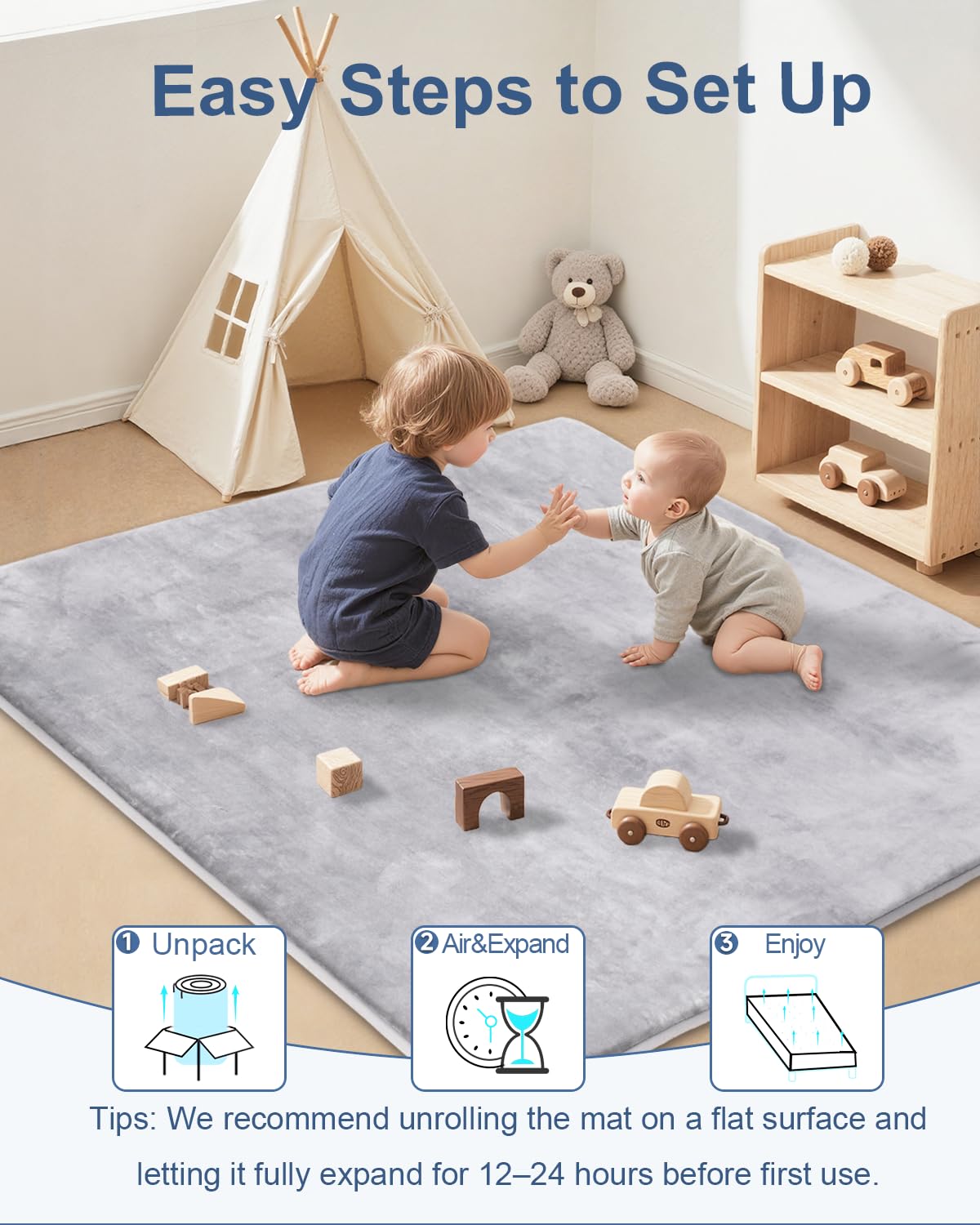 Large Thick Baby Play Mat for Floor,Padded Foam 59x79 Playpen Mat,Soft Support&Plush Feel Nursery Kids Rug,Non Slip for Toddler,Infants,Kids Playroom,Yoga,Baby Crawling,Tummy Time (Light Grey)