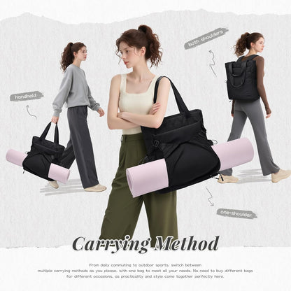 GOLF SUPAGS 3-in-1 Laptop Tote Backpack for Women 15.6" Quilted Work Gym Bag with Hidden Yoga Mat Carrier for Travel Leisure (Gravel Brown & Beige)