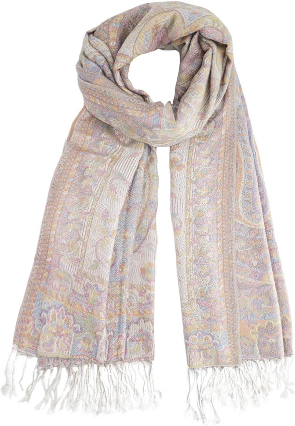 Ciormis Two Tone Silky Paisley Pashmina Shawl Scarf,Soft Women's Rave Jacquard Pashminas Wrap Scarves