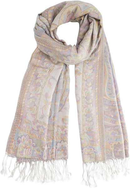 Ciormis Two Tone Silky Paisley Pashmina Shawl Scarf,Soft Women's Rave Jacquard Pashminas Wrap Scarves