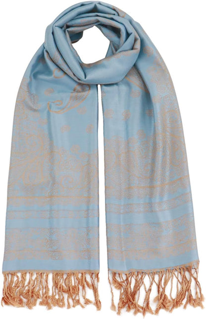 Ciormis Two Tone Silky Paisley Pashmina Shawl Scarf,Soft Women's Rave Jacquard Pashminas Wrap Scarves