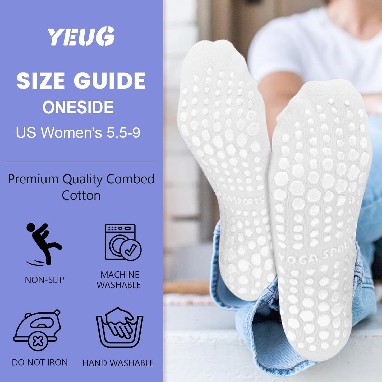 yeuG Pilates Socks for Women Non Slip Grip Socks for Yoga, Barre, Hospital, Barefoot Grippy Yoga Sock Womens Gifts 4 Pairs