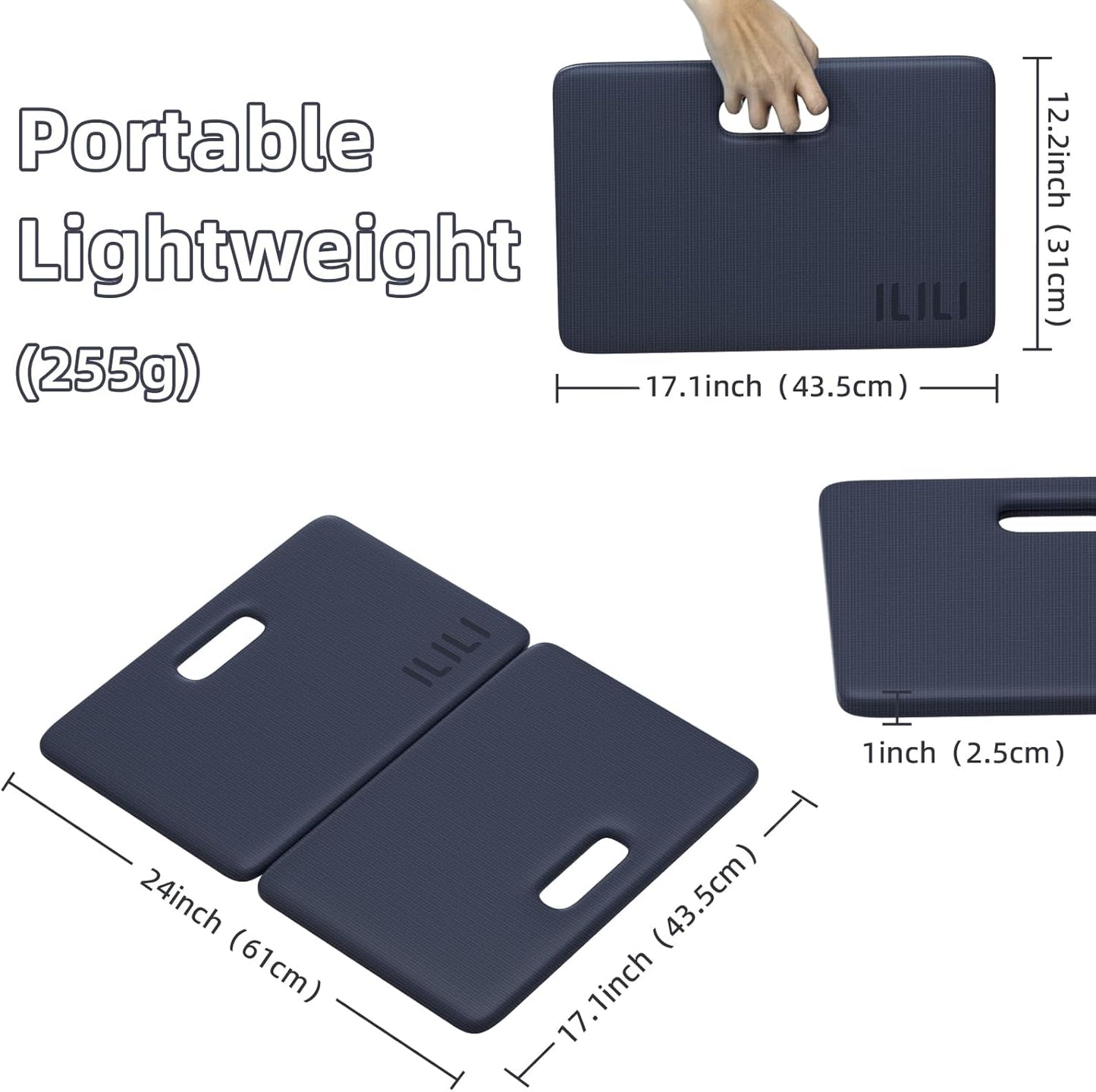 ILILI Yoga Knee Pad Foldable, TPE Soft Pad 24*17*0.5inch (Folding Size 17*12*1inch) for Knee Push-ups, Plank Support＆Elbow/Knee Support, Portable and Lightweight for Yoga Pilates, Fitness Exercise, Outdoor