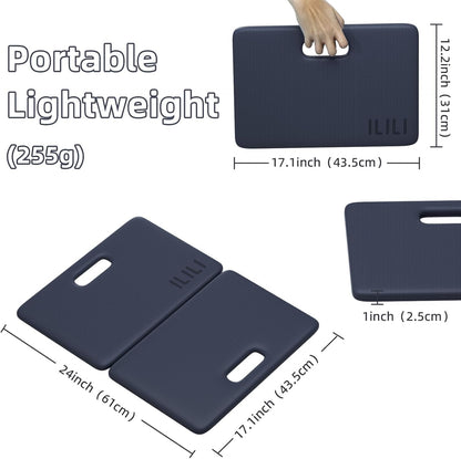 ILILI Yoga Knee Pad Foldable, TPE Soft Pad 24*17*0.5inch (Folding Size 17*12*1inch) for Knee Push-ups, Plank Support＆Elbow/Knee Support, Portable and Lightweight for Yoga Pilates, Fitness Exercise, Outdoor