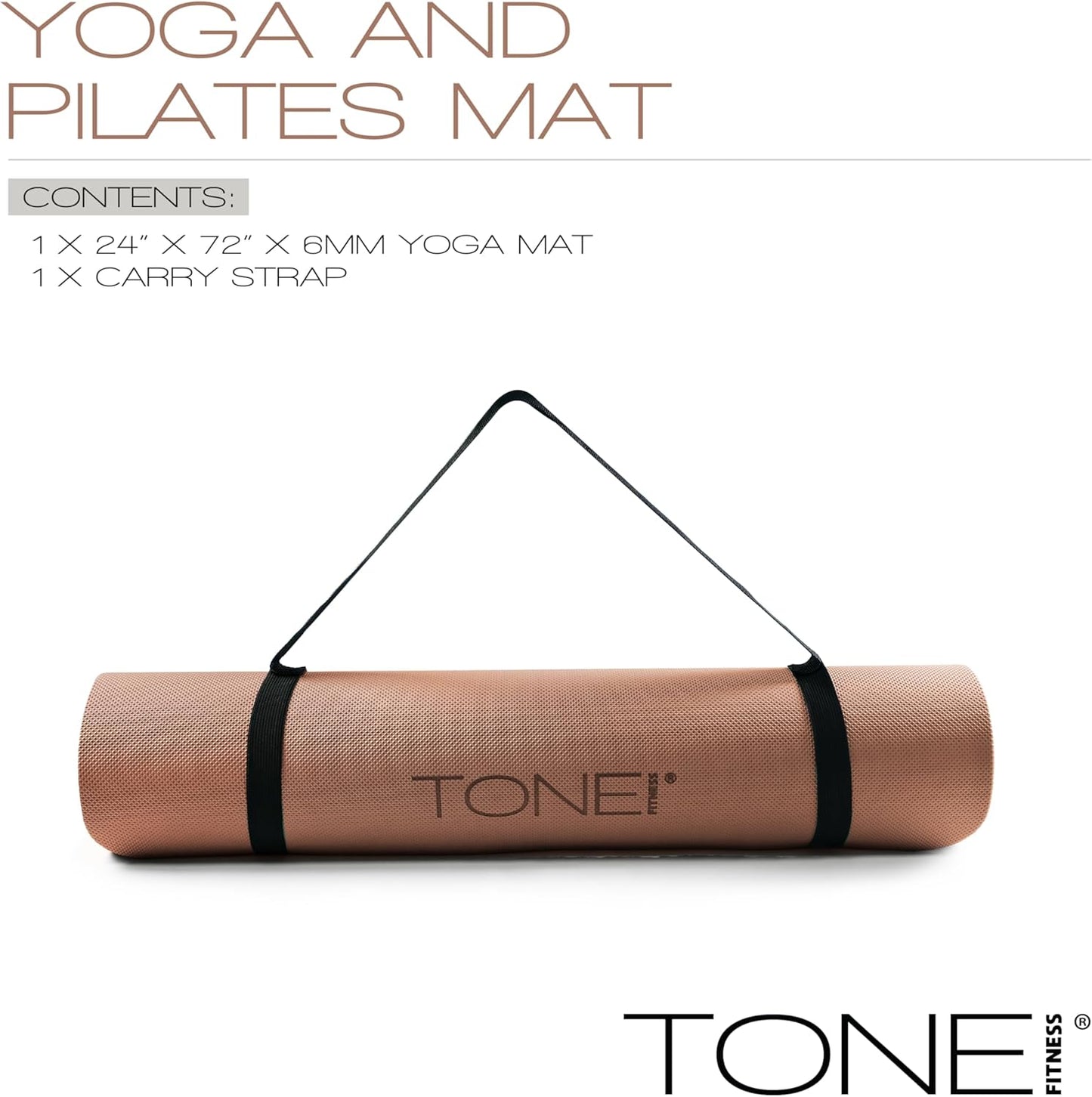 TONE Fitness Yoga Mat 1/4" Thick Non Slip Exercise & Pilates Mat for Home Workouts with Carrying Strap | Multiple Options