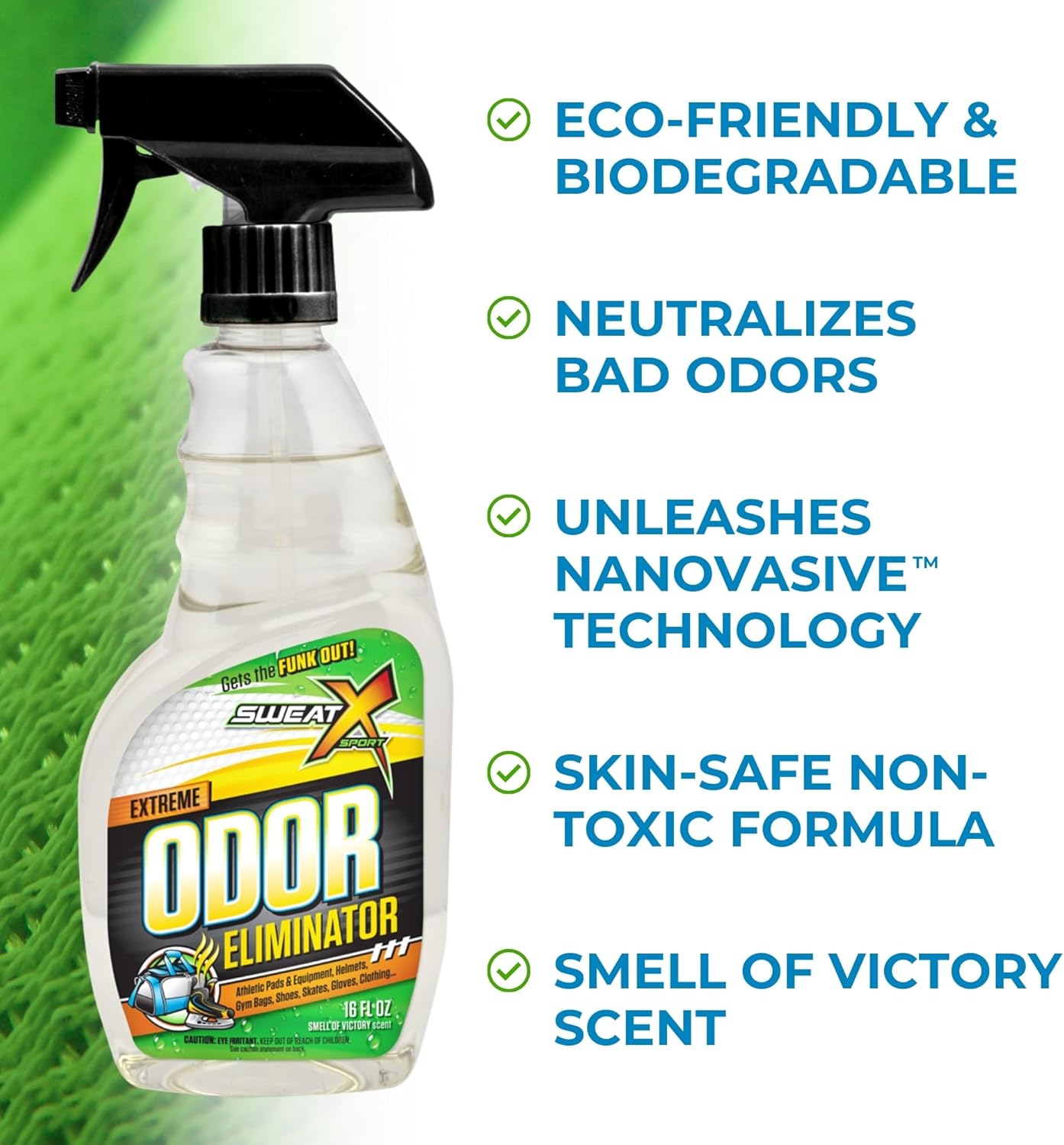 Sweat X Sport Extreme Odor Spray – Multipurpose Deodorizer for Stinky Shoes, Clothes, Sports Equipment & All Fabrics – Concentrated Formula, No Washing Required - Active Fresh Scent – 8 Fl Oz