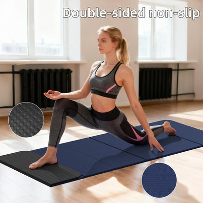 Foldable Yoga Mat Thick 10mm-WUWAN Extra Large Exercise Mat, TPE Material, Non-Slip Fitness Folding Mat Easy to Carry, Suitable for Home Workout Travel Pilates (75" x40",2/5") (Blue)