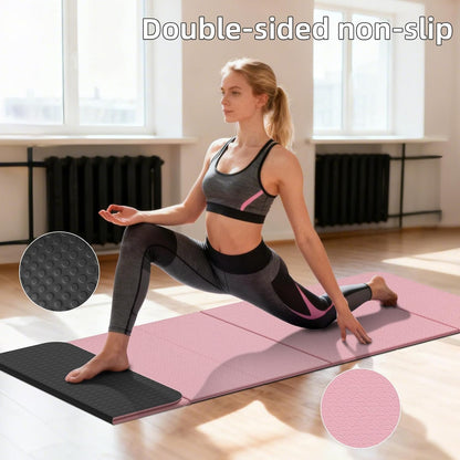 Foldable Yoga Mat Thick 10mm-WUWAN Extra Large Exercise Mat, TPE Material, Non-Slip Fitness Folding Mat Easy to Carry, Suitable for Home Workout Travel Pilates (75" x40",2/5") (Blue)