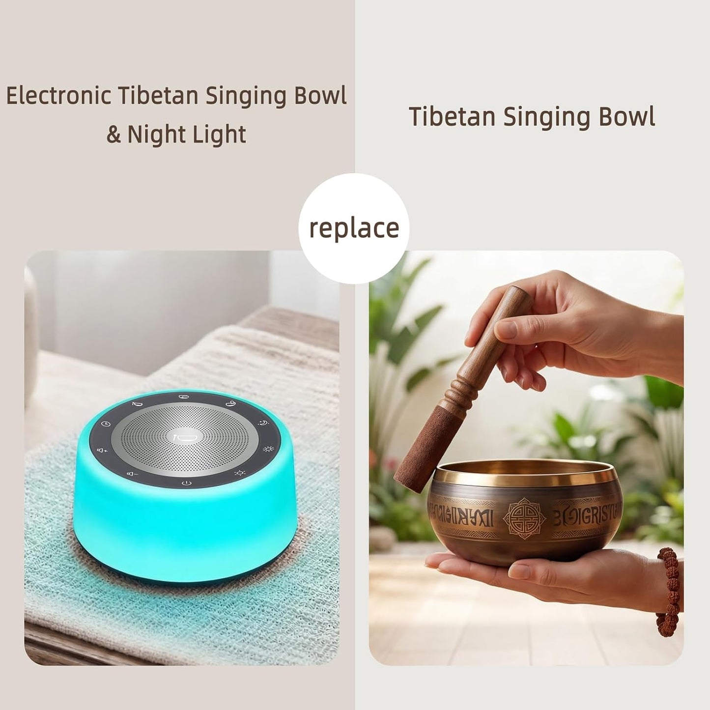Kipcush Automatic Tibetan Singing Bowl Sound Machine – 11 Healing Tones, Touch Control Night Light, Smart Timer & Memory, Plug-in Sound Therapy Device for Yoga, Meditation, Sleep & Stress Relief