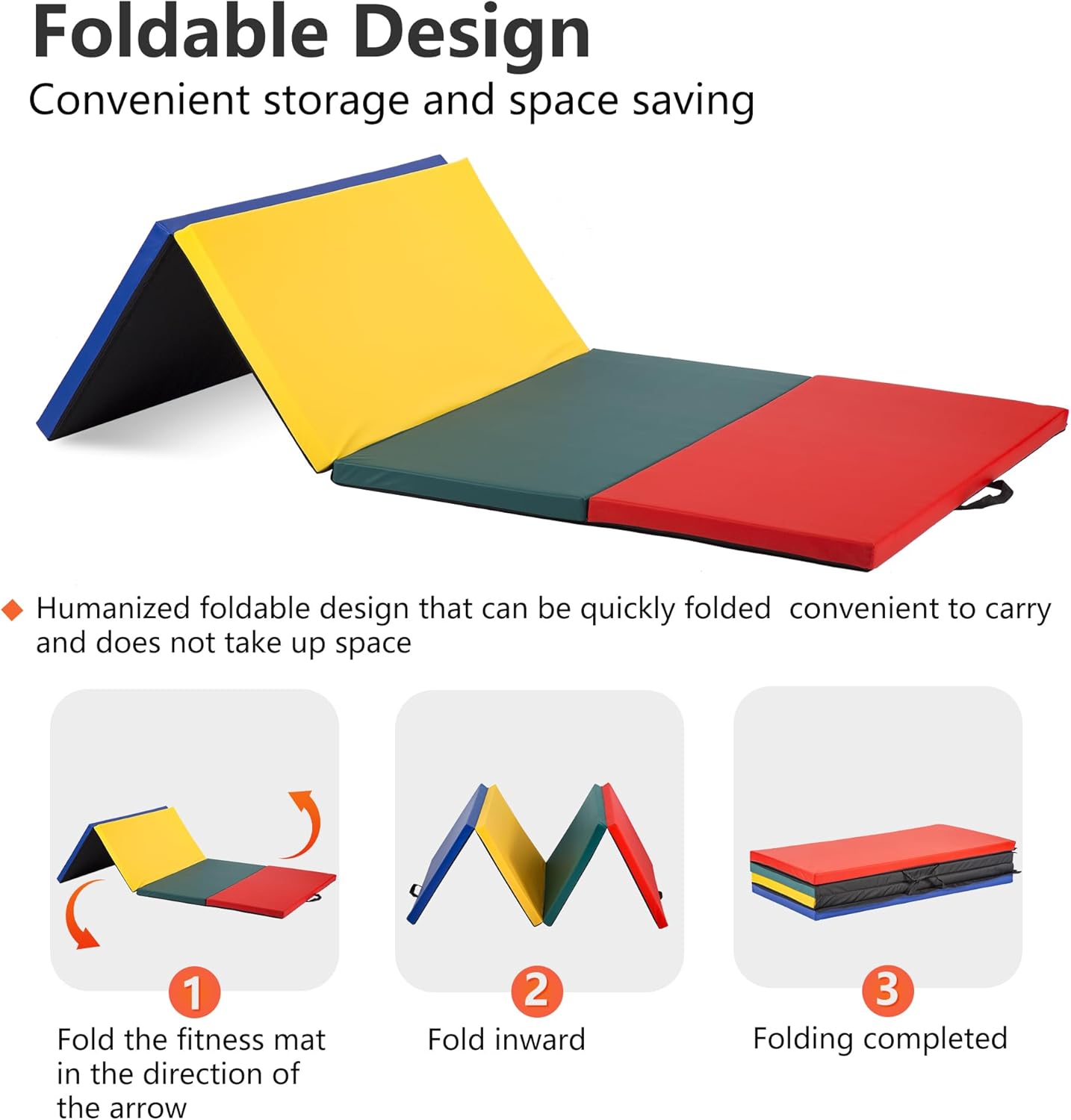 Gymnastics Tumbling Mat Portable Gymnastics Mat Foldable Tumbling Mat 2ft W 6ft L/4ft W 6ft L/4ft W 8ft L/4ft W 10ft Exercise Mat Yoga Mat with Carrying Handles for Yoga Gymnastics
